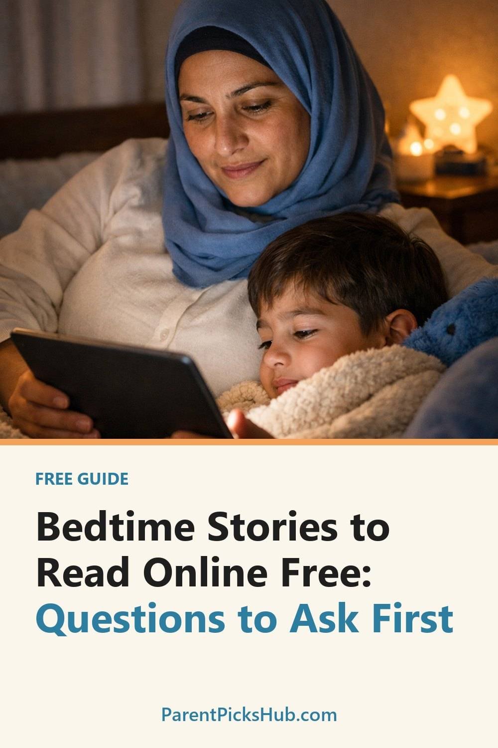 Bedtime Stories to Read Online Free: Questions to Ask First. The list includes Screen time, Age fit, Ads.